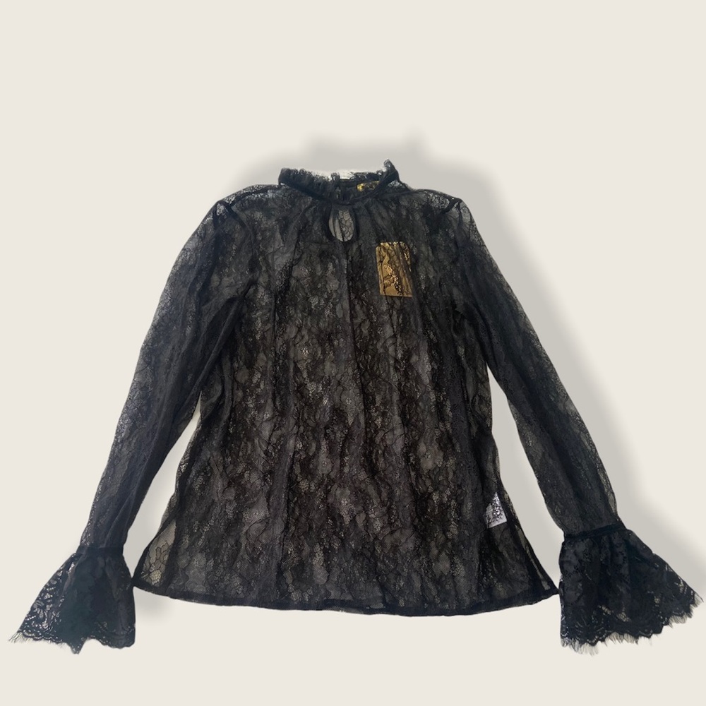 Lace top, mock neck